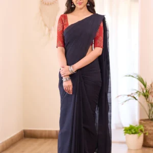 Dazzling Black - Mangalagiri Plain Cotton Saree