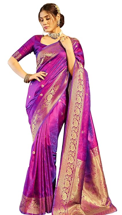 Womens Pure Banarasi Silk Saree Kanjivaram Style